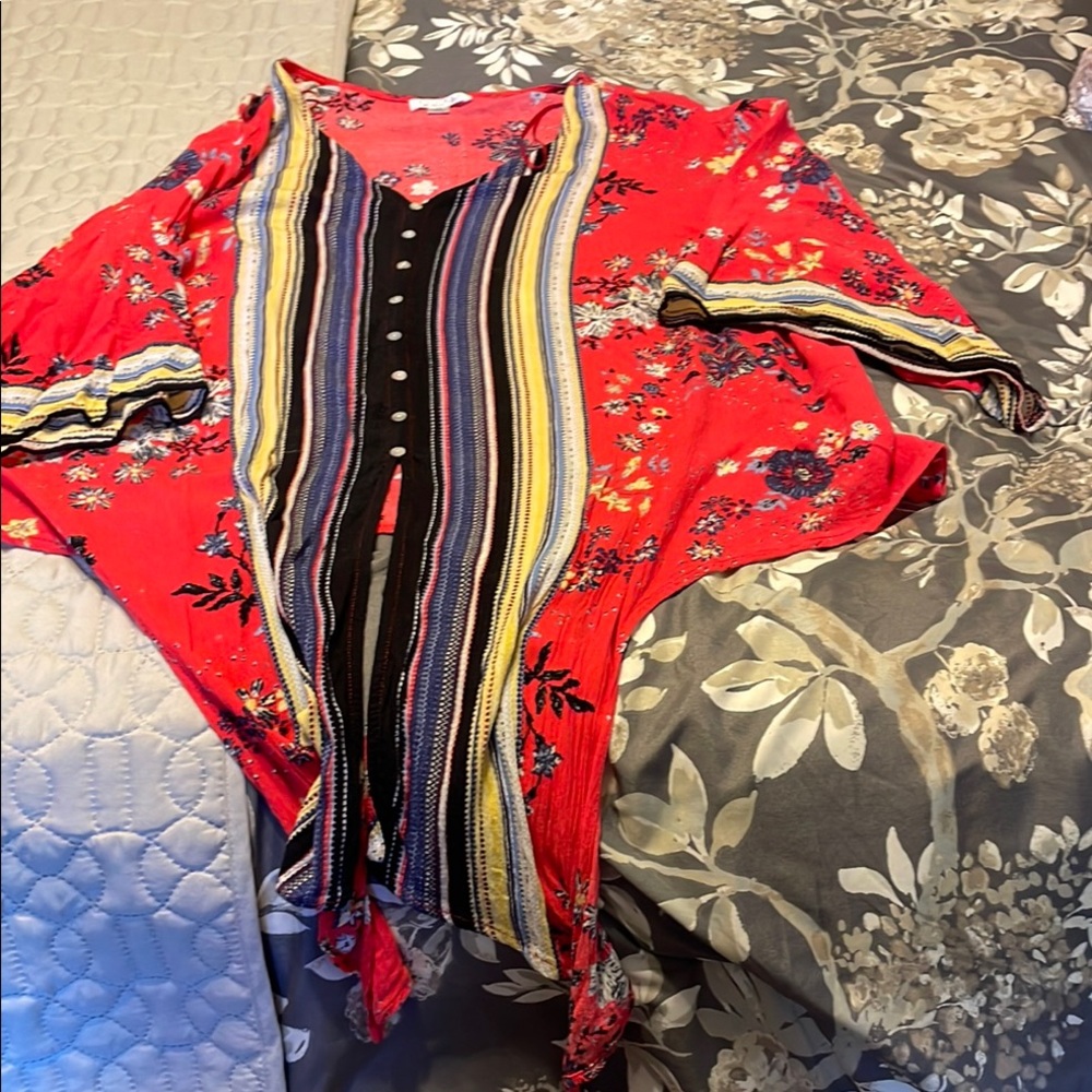 Elegant Red Floral Women's Blouse
